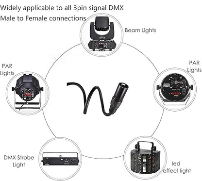 MFL. 6.6 ft Flexible DMX Cable 3 Pin Signal XLR Male to Female Cable Wire for Stage Lighting DJ Lights, 110 Ohms Impedance, Black, 4 Pack