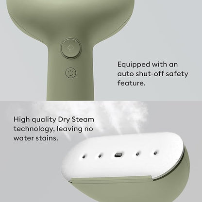 Steamery Handheld Clothes Steamer Cirrus 3, 1200W, US Plug, Heated Ironing Plate, Fast Heat Up, Garment Wrinkle Remover, Green