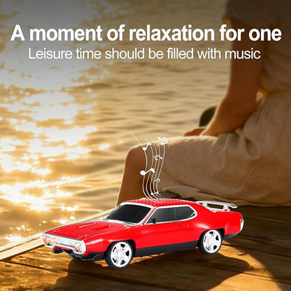 WSTER Retro Car Bluetooth Speaker with HD Stereo Sound, TWS Pairing, LED Party Lights, Built-in Microphone, Portable Wireless American Vintage-Style Bluetooth Speaker for Home, Office & Outdoor (Red)