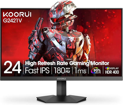 KOORUI 24" Gaming Monitor,180Hz 1ms Fast IPS Monitor, 1440P HDR400 Display, 90% DCI-P3 Color Gamut, Adaptive Sync, Slim Frame, VESA Mountable, HDMI 2.0, DP 1.4, G2421V