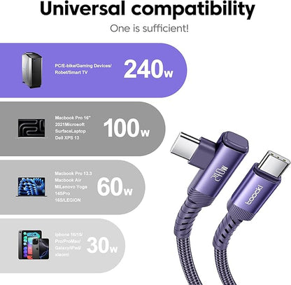USB C Cable [2Pack, 10ft] 240W Fast Charging Type C Cord, Nylon Braided USB 2.0 Cable for iPhone 17 16 15 Pro Plus Pro Max Air, iPad Pro, Samsung Galaxy S24 S23, Switch, MacBook Pro, Pixel-Purple