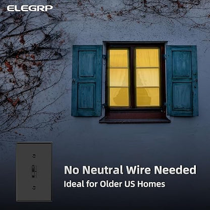 ELEGRP Digital Toggle Dimmer Switch for Dimmable LED, CFL and Incandescent Light Bulbs, Single Pole or 3-Way Toggle LED Dimmer Light Switch, Wall Plate Included, UL Listed, 6 Pack, Black