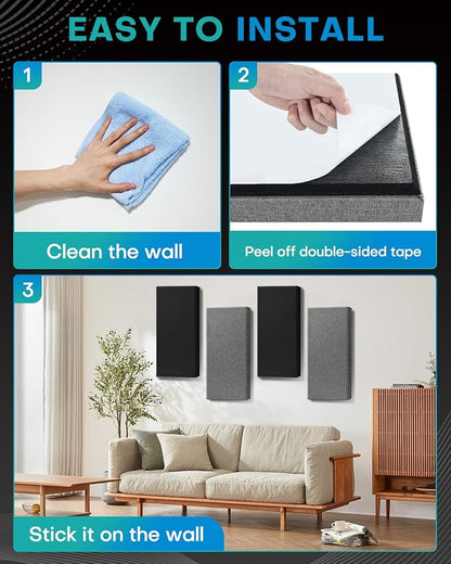 4Pack Fiberglass Acoustic Panels, Self Adhesive Sound Proof Foam Panels for Walls, Sound Dampening Panels for Studios, Office, Home Soundproofing Absorbing Noise Reducing, 23.6x11.8x2.5" Black Grey
