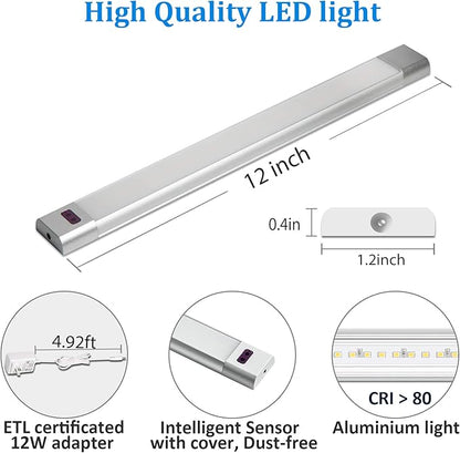 WOBANE Under Counter Lighting, Under Desk Light Bar, Hand Wave Activated, 12 inch Dimmable Panel, Super Bright Aluminum Strip Light for Kitchen,Shelf,Cupboard,Closet,Workbench,Cabinet,6000K White