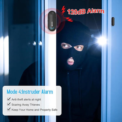 SanJie Door Alarm for Kids Safety with Remote,Wireless Door Chimes When Door Opens for Home/Dementia Patients/Pool,0-120 dB Volume Ajustable 4 Working Modes(2 Remote & 2 Sensor)