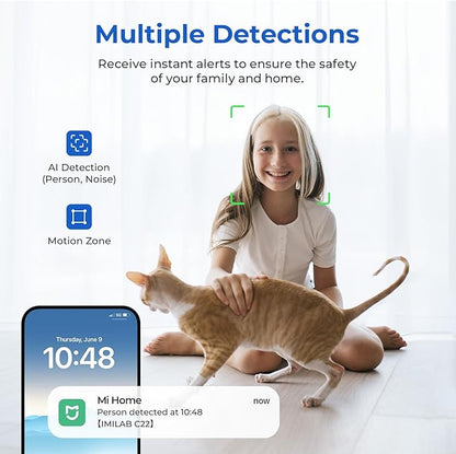 IMILAB C22 3K Security Indoor Camera - 360° View Home Camera with Color Night Vision for Baby/Pet Monitor, Plug-in 2.4Ghz WiFi 6 Inside Cam, 2-Way Audio, AI Detection, Local/Cloud Storage(White)