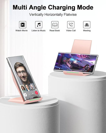NANAMI Wireless Charger - Qi Certified Wireless Charging Stand Compatible iPhone 16/15/14/13/12/11 Pro/XS Max/XR/8, 10W for Samsung Galaxy S25/S24/S23/S22/S21/S20/Note 20 Ultra and Qi-Enabled Phone