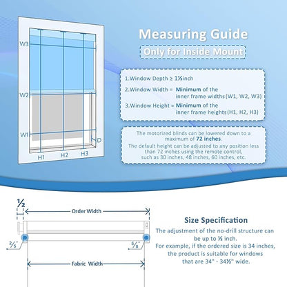 MANSNIX Smart Motorized Blinds with Remote, Cordless No-Drill Automatic Roller Shades, Blackout Electric Blind for Windows, Grey, 29 x 72