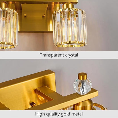 FDPBY Bathroom Vanity Lights 2-Light Gold Modern Crystal Vanity Light Fixtures Over Mirror Crystal Bathroom Vanity Lighting Fixtures