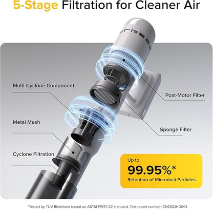 roborock H60 Cordless Stick Vacuum Cleaner, 115AW Suction Power, 60-Min Runtime, 90° Bendable Tube, Dust-Revealing LED, Anti-Tangle Cordless Vacuum Cleaners for Home, Carpets, Hard Floors & Pet Hair