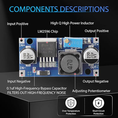 DROK LM2596 Buck Converter, Pack of 20 DC to DC Buck Converter Adjustable Voltage Regulator 3.2-35V to 1.25-34V