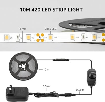 Lepro LED Strip Light, 32.8Ft Dimmable Vanity Lights, 6000K Super Bright LED Tape Lights, 600 LEDs SMD 2835, Strong 3M Adhesive, Suitable for Home, Kitchen, Under Cabinet, Bedroom, Daylight White