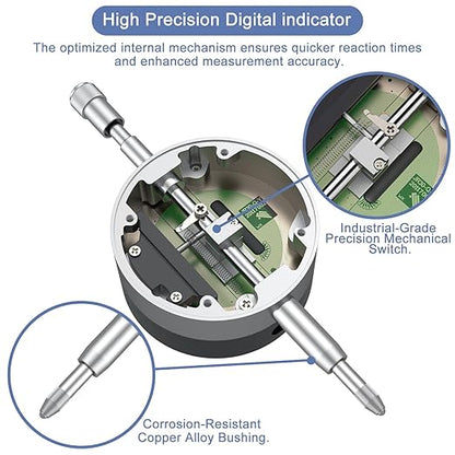 HDLNKAK Electronic Digital Dial Indicator Gauge Inch/Metric Conversion 0-1 Inch/25.4 mm Digital Probe Indicator Dial Test Gauge High Resolution: 0.0005''/0.01mm