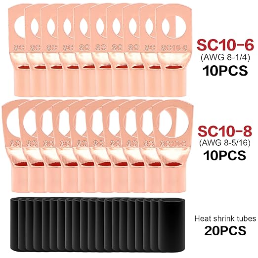 8 Gauge Wire (25ft Each - Red/Black) Copper Clad Aluminum CCA - Primary Automotive Wire,Car Amplifier Power & Ground Cable, 20PCS Lugs Terminal Connectors,60A ANL Fuse Block and Heat Shrink Tubing