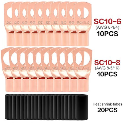 8 Gauge Wire (50ft Each - Red/Black) Copper Clad Aluminum CCA - Primary Automotive Wire,Car Amplifier Power & Ground Cable, 20PCS Lugs Terminal Connectors,60A Fuse Holder and Heat Shrink Tube