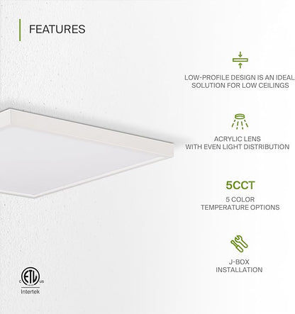 ASD LED 12" Square Flush Mount Ceiling Light Fixture, Low Profile Surface Lighting | 5CCT, Dimmable, Ultra-Thin, ETL Listed | 24W 1700LM 2700-6000K 120V | Kitchen, Bedroom Lamp | White, 12 Pack
