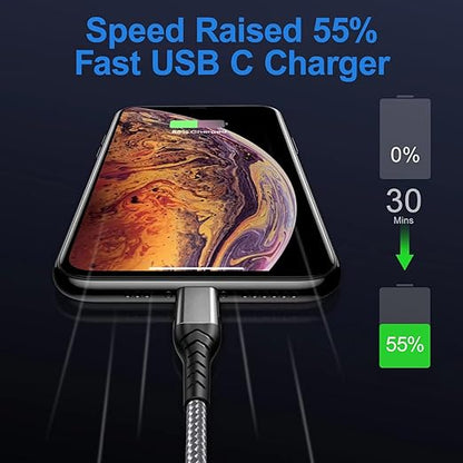 Durcord USB C to USB C Cable, 2Pack 60W 10ft USB C Charger Cable Fast Charging for Android Phone Pad, Type C to Type C Charger Braided USB Cable Compatible with iPhone 15/Pro/Plust/Max Silver