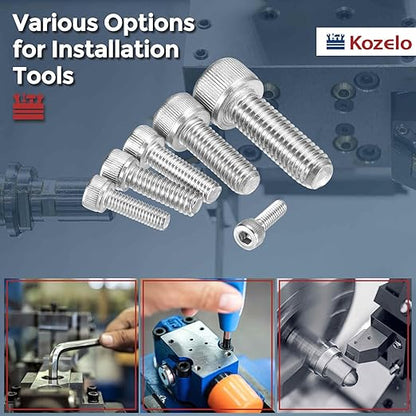 Kozelo 8pcs Socket Head Cap Screws - [M12-1.75 x 25mm] 304 Stainless Steel Allen Socket Drive for Electrical Motor 3D Printing Fan Engine Replacement Use, Silver