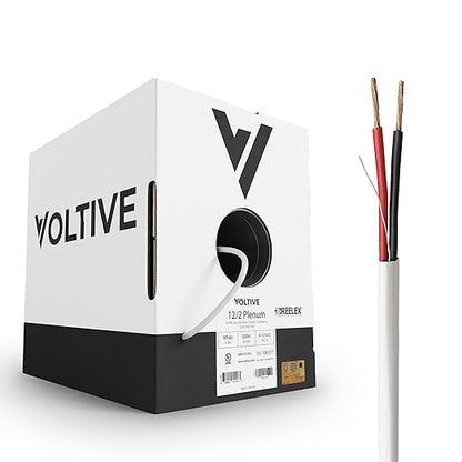 Voltive 12/2 Speaker Wire, Plenum CL3P, White, 500ft - 12AWG, 2 Conductors, Stranded Oxygen-Free Copper, UL Listed - V-1214-2