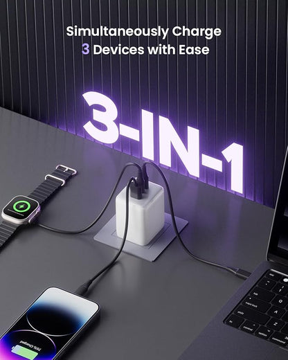Wegear 100W USB C Charger Block, 3-Port Compact Foldable Power Adapter USB Wall Charger for MacBook Pro/Air, Dell XPS, iPad Pro, iPhone Series, Galaxy S25/S24, and More