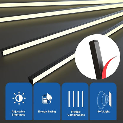 NeatiEase LED Recessed Lighting Kit for Wood Slat Wall Panel, 6 Pcs Self-Adhesive 3000K Warm LED Light with Smart Switch and Adjustable Brightness for Cabinet, Kitchen (2 * 36"+2 * 24"+2 * 16")