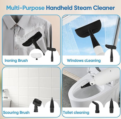 Mxnsewr Steam Mop All-in-one Multi-Functional Powerful Steam Cleaner, Handheld Detachable Floor Steamer with 2 Steam Level, 380ML Water Tank & 23FT Power Cord for Whole Home Use（White)