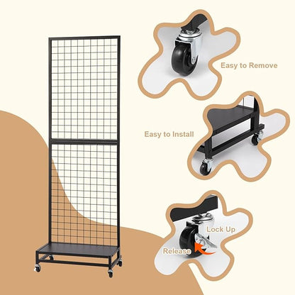 NectaCol Grid Wall Panels, 2'x 6' Gridwall Panel Display Stand with Baseplate, Black Wire Grid Wall Display Rack, Grid Panels for Display, Retail Display Stand - 1 Pack