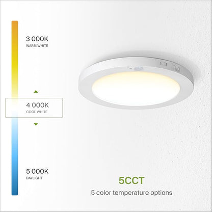 ASD LED 9" Round Flush Mount Ceiling Light Fixture, Low Profile Surface Lighting | 5CCT, Motion Sensored, Ultra-Thin, ETL Listed | 15W 1300LM 2700-6000K 120V | Kitchen, Bedroom, Hallway Lamp | White