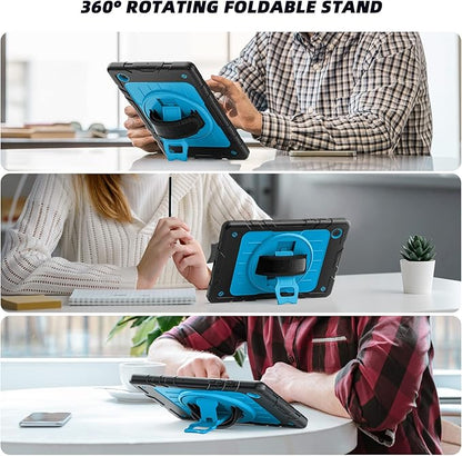 for Samsung Galaxy Tablet A8 Case 10.5 inch 2022 SM-X200/X205/X207 with Screen Protector [360 Rotating Stand] &Hand Shoulder Strap Shockproof Rugged Protective Cover|Black&Blue