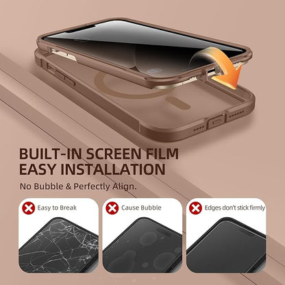 BERFY Magnetic for iPhone 13 Pro Max Case, Compatible with MagSafe, Built-in Privacy Screen Protector and Upgraded Camera Protection, Anti-Spy Full Body Shockproof Phone Case for 13 Pro Max 6.7",Brown