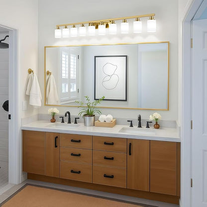 DIKAIDA Gold Bathroom Vanity Light,10-Light Brushed Gold Bathroom Light Fixtures with White Frosted Glass,64.5in Wall Lamp Sconces for Mirror Bedroom,Living Room Hallway,E26