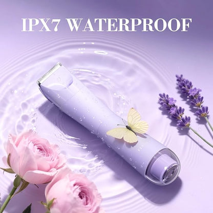 Bikini Trimmer for Women, Flyant 2 in 1 Electric Shaver for Women, Pubic Hair Trimmer Waterproof IPX7 with LED, Bikini Razor for Leg Arm Underarm Bikini Area, Teen Girl Gifts - Lavender Dream Purple