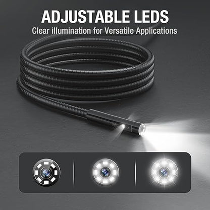 Triple Lens Borescope Inspection Camera, Teslong Professional Endoscope with Light, Digital Video Scope Camera, 5" IPS Screen, Waterproof Flexible Cable for Automotive/Home/Wall/Pipe/Car (16.5FT)