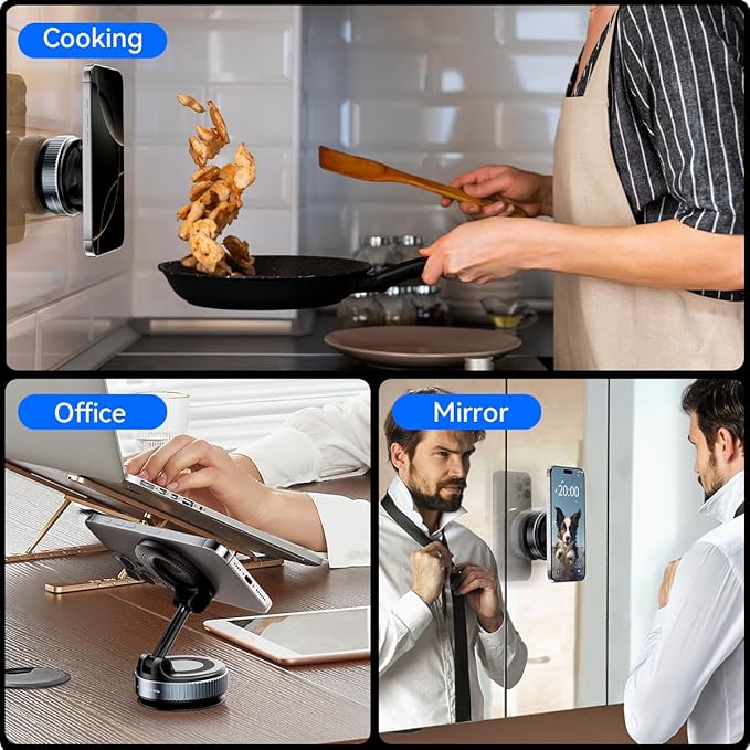 Upgraded Nano Gel Magnetic Phone Holder, 360° Rotation Vacuum Suction Cell Phone Mount for Magsafe,Strong Suction Adjustable Phone Car Mount Foldable Stand for iPhone 12-16 Series(Not Charge Phone)