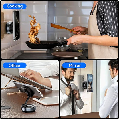Upgraded Nano Gel Magnetic Phone Holder, 360° Rotation Vacuum Suction Cell Phone Mount for Magsafe,Strong Suction Adjustable Phone Car Mount Foldable Stand for iPhone 12-16 Series(Not Charge Phone)