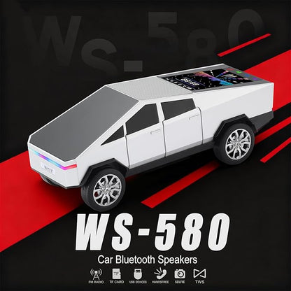 Futuristic Pickup Truck Bluetooth Speaker with LED Display Screen – Practical Gift Choice for Car Model Fans & Audio Users, TWS Stereo, FM Radio, USB/TF Playback, Front LED Headlights, Mic(Silver)
