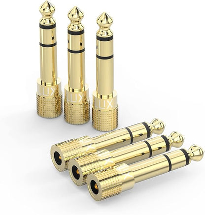 Cubilux 6.35mm to 3.5mm Audio Adapter, Gold Plated 1/4” Male to 1/8” Female TRS Stereo AUX Connector Converter for Guitar Keyboard Digital Piano Studio Monitor Amplifier Mixer Splitter, 6-Pack