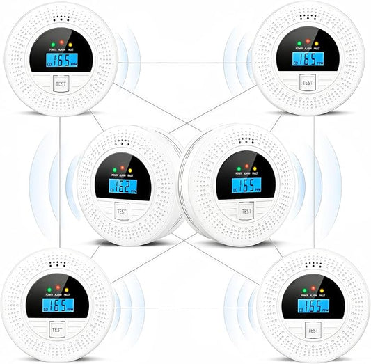 6-Pack Interconnected Smoke and Carbon Monoxide Detector, Battery Operated, Silence/Test Button, Smoke & CO Alarm for Any Room
