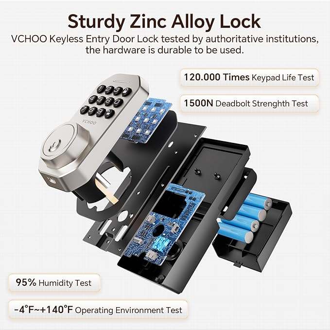 VCHOO Keyless Entry Door Lock Set Smart Locks for Front Door Keypad Door Lock with Handle Auto Lock One Time Password Anti Peeping Password IP54, Satin Nickel