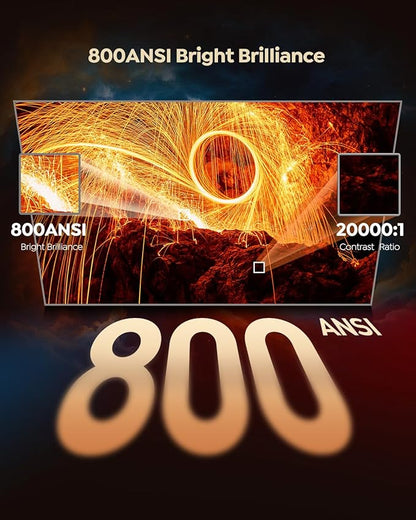 [Built-in Official Apps/4K Support] Smart Outdoor Projector with WiFi and Bluetooth, 800ANSI Movie Projector, DoIby Audio with Dual Speaker, Auto Focus w/ YouTube&PrimeVideo Proyector, Upgrad P62 Pro