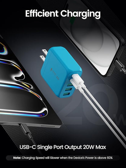USB C Charger Block, [2-Pack] Type C Charger Fast Charging,50W 5-Port USB Wall Charger Multiport Type C Charging Block Cube for iPhone 1615 14 13 12 11 Pro Max XS,iPad,Samsung&More-Blue