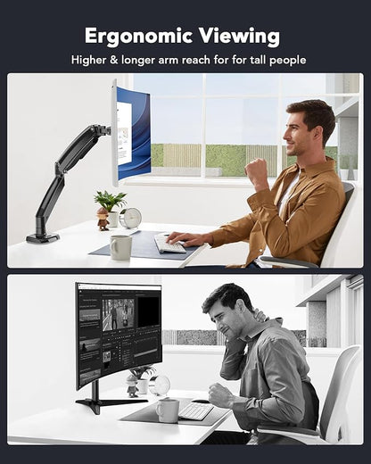 HUANUO Single Monitor Arm for 13-49 inch Screens, Ultrawide Computer Monitor Mount Holds 26.48 lbs, Upgraded Adjustable Stand with USB, C-Clamp & Grommet Base, VESA 75x75 or 100x100mm
