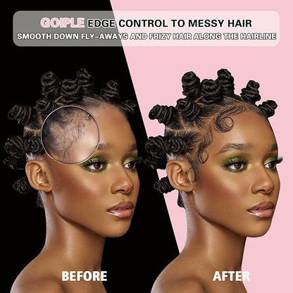 Goiple Edge Control Wax for Women - Strong Hold, Non-greasy Smoother, Strawberry Scent (4oz + Edge Scarf + Hair Bonnet + 2 Edge Brushes)