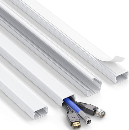 ZhiYo Large Capacity Wire Hiders for TV on Wall, 63in (4xL15.8in) PVC Cable Cover, Snap and Lock Design, White Cord Covers for Wires on Wall