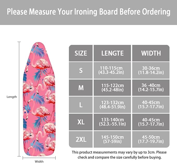 ZCFYGDX Flamingo Palm Leaf Print Ironing Board Covers (15 x 48 in) Hook & Loop Elastic Edge Easy to Install, Scorch Resistant,Lightweight & Breathable Anti-Slip & Wear-Resistant Home Size-L