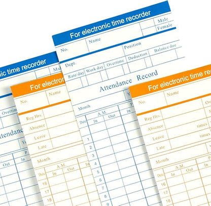 TooCust 100-Piece Time Cards for Employees, Monthly Time Cards 2-Sided, 2-Color Timecards for Time Clocks, Blue/Orange Print, 7-3/8 x 3-3/8 Inch