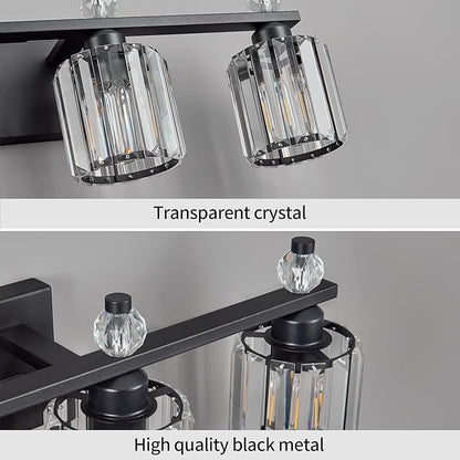 FDPBY Bathroom Vanity Lights 4-Light Sand Black Modern Crystal Vanity Light Fixtures Over Mirror Crystal Bathroom Vanity Lighting Fixtures