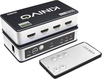 Kinivo HDMI Switch 3 in 1 Out 4K 60Hz (HDR 10, High Speed 18Gbps, IR Remote, HDCP2.2, Dolby Vision, VRR) - 350BN Switcher Compatible with Roku, PS5, Xbox, Apple TV, Nintendo Switch 2, Cable Box
