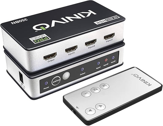 Kinivo HDMI Switch 3 in 1 Out 4K 60Hz (HDR 10, High Speed 18Gbps, IR Remote, HDCP2.2, Dolby Vision, VRR) - 350BN Switcher Compatible with Roku, PS5, Xbox, Apple TV, Nintendo Switch 2, Cable Box