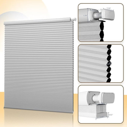 Boolegon No Drill Motorized Cellular Blinds with Remote Motorized Blackout Honeycomb Blinds for Indoor Windows Easy to Install Automatic Cellular Shades for Home,Blackout White,Custom Size